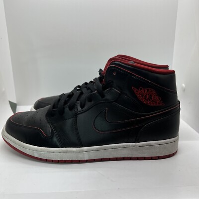 Air Jordan 1 Mid Retro \'Blk/Blk/Red\' 554724-028 Size 8 Nike Air Jordan 1 Retro Basketball Shoes Black Red 554724  main image 2
