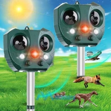 2 Pack Waterproof Ultrasonic Solar Animal Repeller Deterrent Devices PIR Sensor 