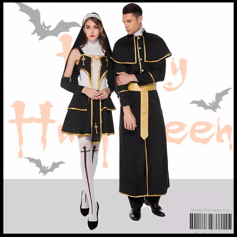 Halloween Costume Priest Nun Fancy Dress Robe Cosplay Uniform Couple Costume