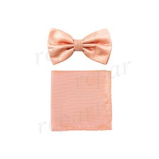 New men's pre-tied bowtie set horizontal stripes polyester formal wedding peach