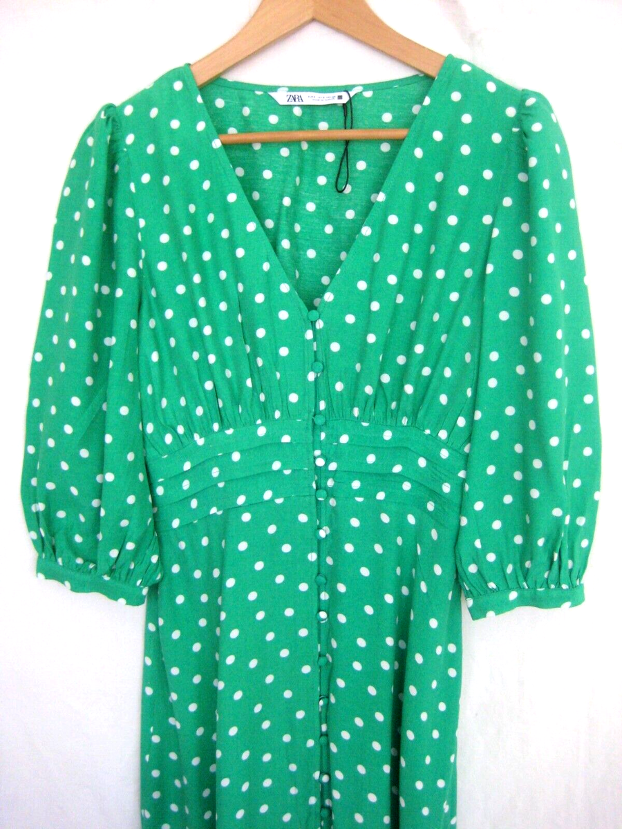 Zara Green Polka Dot Puff Sleeve Midi Dress NWOT New Size Small | eBay Zara Green Polka Dot Puff Sleeve Midi Dress NWOT New Size Small | eBay