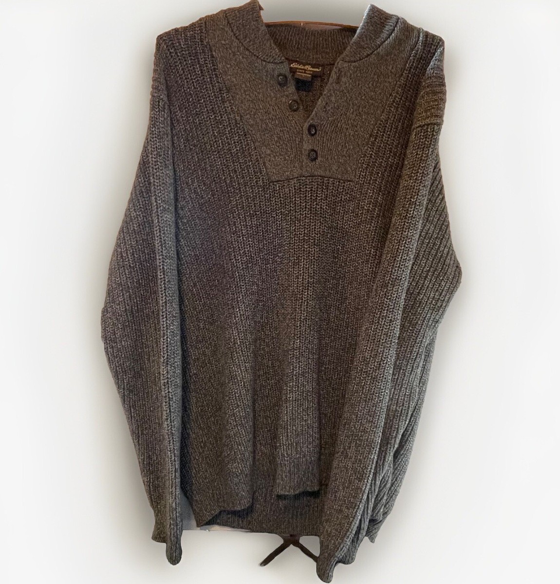 Eddie Bauer Knit Sweater Mens Size Large Gray Ribbed Knit