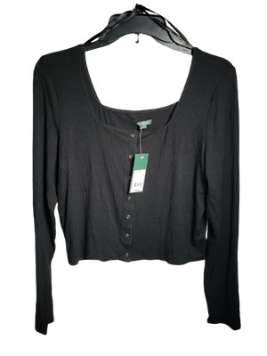Wild Fable Crop Top Black Button 