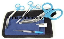 Kit of 5 EMS EMT Surgical Instruments scissors forceps penlight with carry case