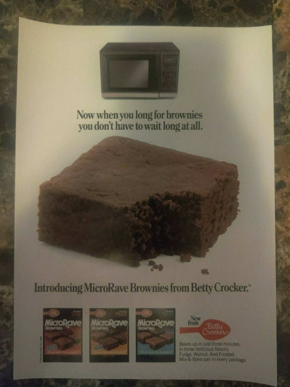 Betty Crocker MicroRave Brownies Ad 1988 microwave Vintage Magazine