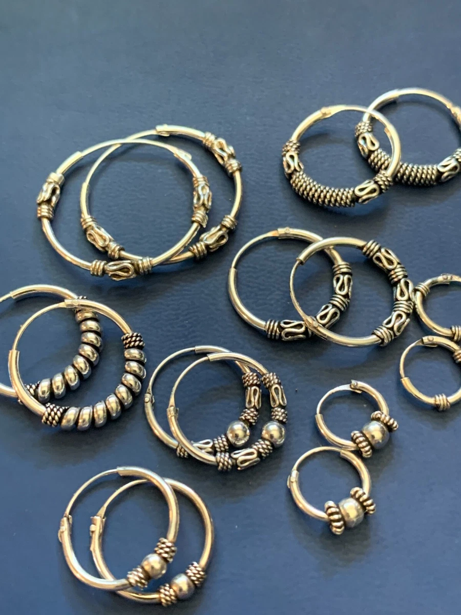 Hoops Sterling Silver 925 Pair of Bali Earrings Multiple