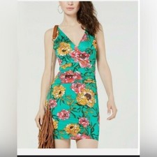 Guess Lamara Bloom Floral Print Sleeveless Green Dress Size M V neck