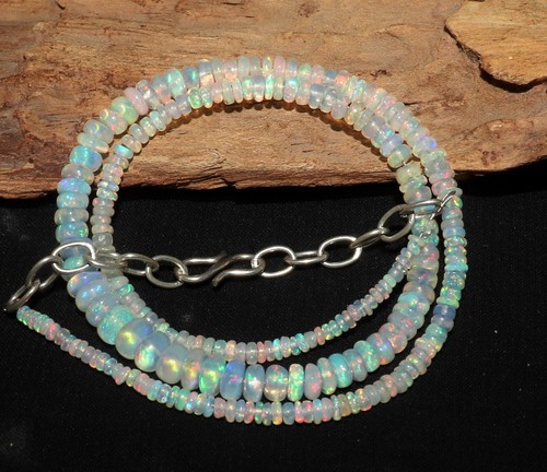 Natur Äthiopischer Opal Perlenkette in Silber 3 bis 6 mm Opalperlen Feueropal - Bild 6 von 7