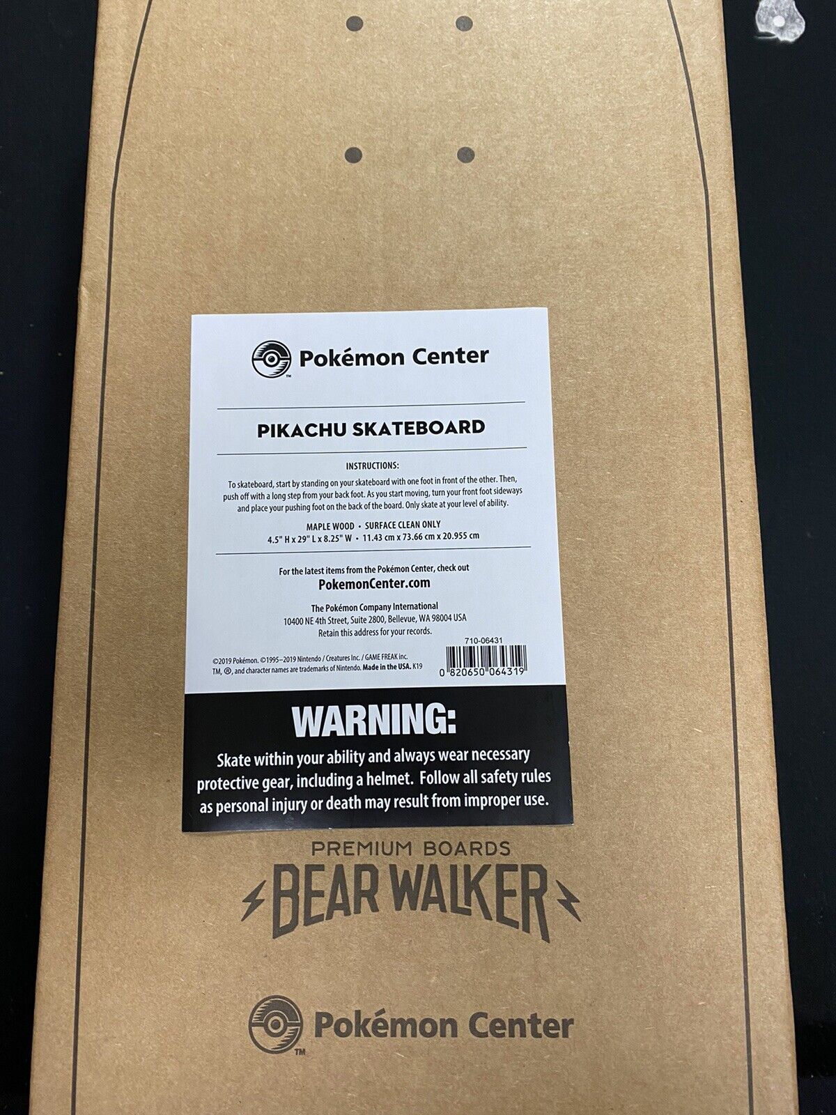 Pokemon Center x Bear Walker Limited Edition Pikachu Skateboard New