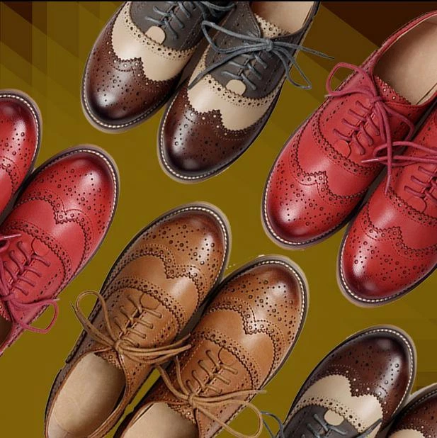Womens Retro Oxfords Leather Flat Low Heels Brogues Wingtip Lace