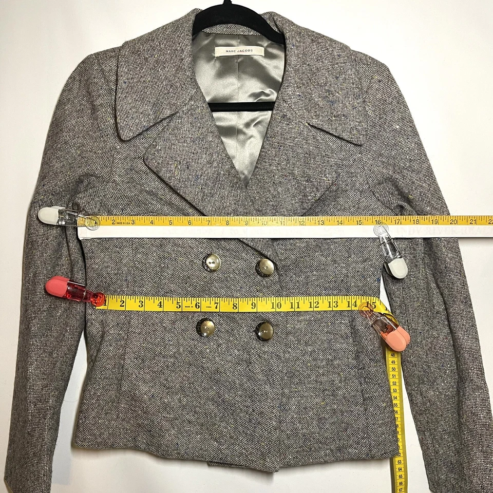 Marc Jacobs Womens XS Notch Double Breasted Wool Blazer Gray Pockets Jacket VTG - Imagem 3 de 4