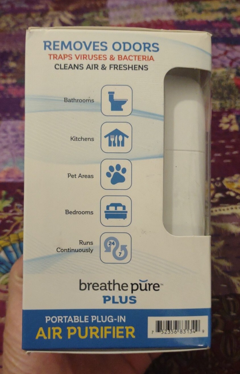 Breathe Pure Plus Portable PlugIn Air Purifier Hepa Filter+ Ionic As