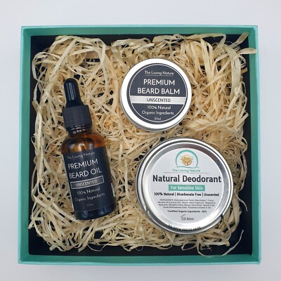 Bartpflege Geschenkset in Premium Box | Bio Bartöl + Bartbalsam + Deo