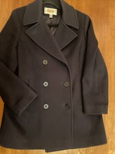 Vtg TALBOTS 100% Wool Peacoat P Coat Dark Navy Blue Made In USA Womens Size 10