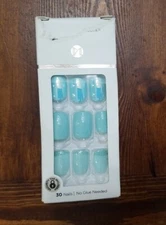 Impress RAIN CHECK Press-On Nails Blue-Green Glitter 83773, 30 CT Damaged Box