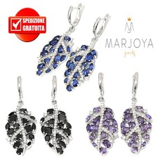 Orecchini pendenti a foglie in argento 925 con zirconi bianchi,neri,blu e viola