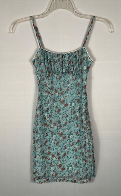 Emory Park Dress Womens Small Teal Floral Stretch Spaghetti Straps Pullover