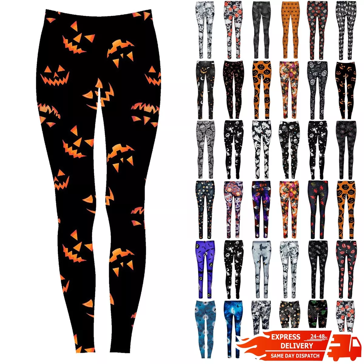 Ladies Womens Full Ankle Length Halloween Printed Scary Skinny Jeggings  Leggings