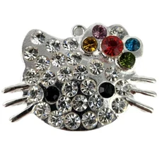Hello Kitty Silver Red Blue Rhinestone Bling Large Pendant 1.25 x 1.75in
