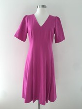New Jcrew Short Sleeve V Neck Pleated Suiting Work Flare Dress Office Pink Sz 6