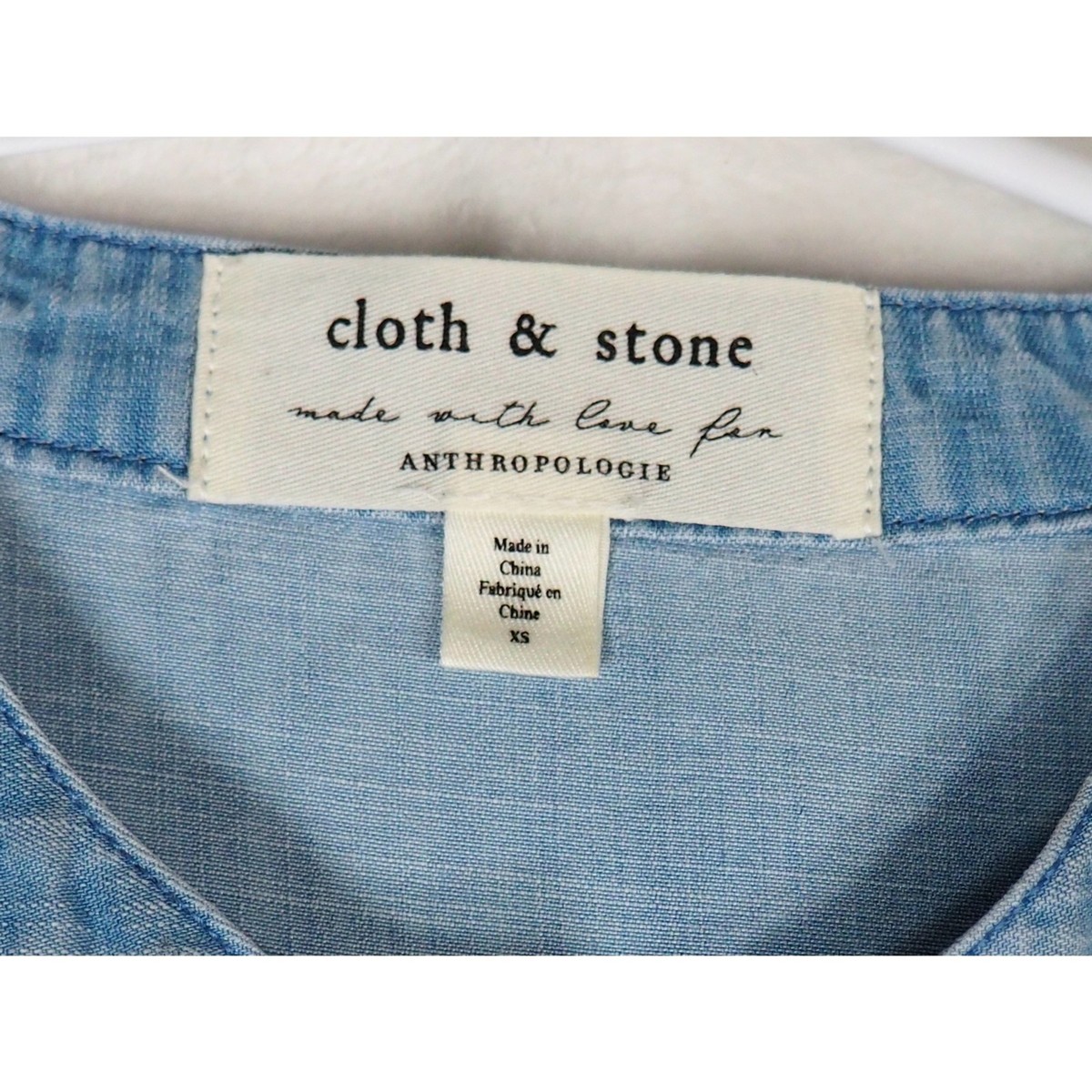 cloth and stone denim shirt dress Anthropologie & XS Blue Chambray Ruffled EUC FLASH_DEC25 Type:Dress Only Forever 21 Lace-Trim Mini Frayed long sleeves