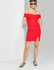 NWT Wild Fable Red Off Shoulder Knit Dress Front Slit Size Large