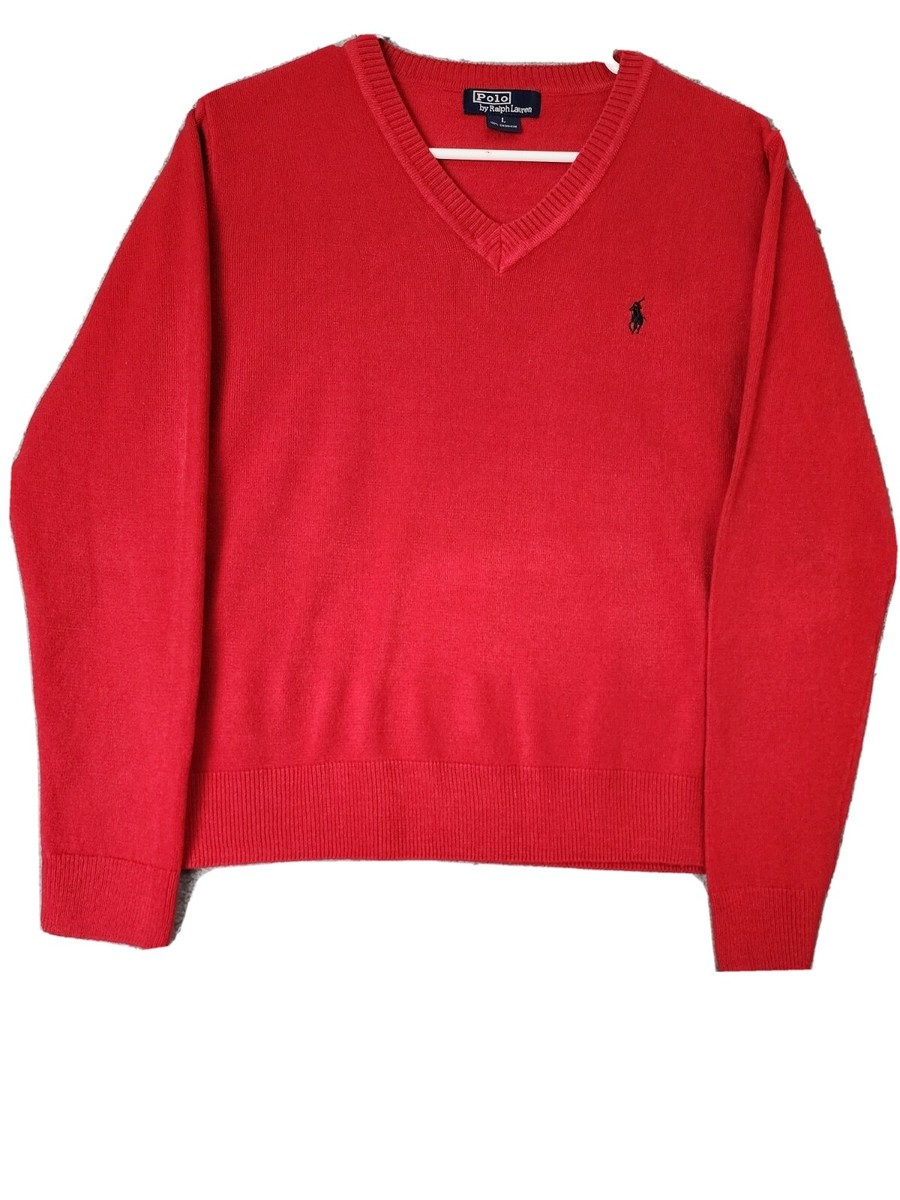 Wool Red V Neck Sweater Mens Polo By Ralph Lauren Mens Large