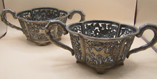 Antique Pair Of Chinese Export Silver Twin Handle Baskets Bamboo Handles - 150g