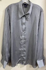 Venezia 22/24 Button-front Dressy Blouse Long Slv French Cuffs Pewter Part Sheer