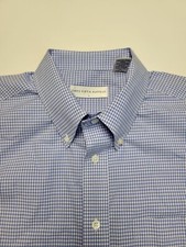 vtg 90s SAKS FIFTH AVENUE Button Front Dress Shirt Men LARGE L Blue Check COTTON