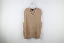 Vintage 90s Streetwear Mens XL Faded Chunky Cable Knit V-Neck Sweater Vest Beige