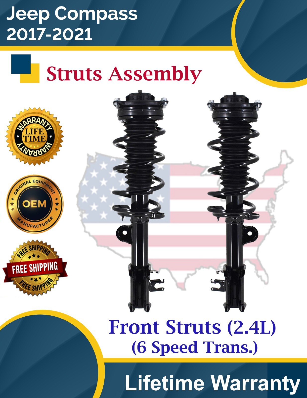 New OE Front Struts For 20172021 Jeep Compass 2.4L 6 Speed Lifetime