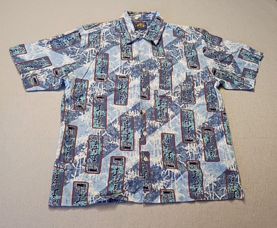 OTB One Tough Brand Mens Size XL Short Sleeve Button Front Shirt Language