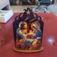 Religious Ikon Showing Joseph Mary and Jesus On Wood Made In Italy