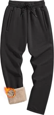 TACVASEN Men's Fleece Winter Pants Warm Sherpa Lined Sweatpants 34, Black 