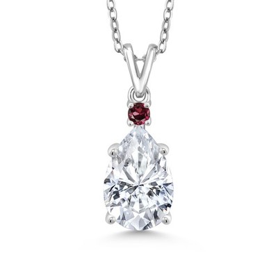 925 Sterling Silver Rhodolite Garnet Pendant with Chain Set with Moissanite