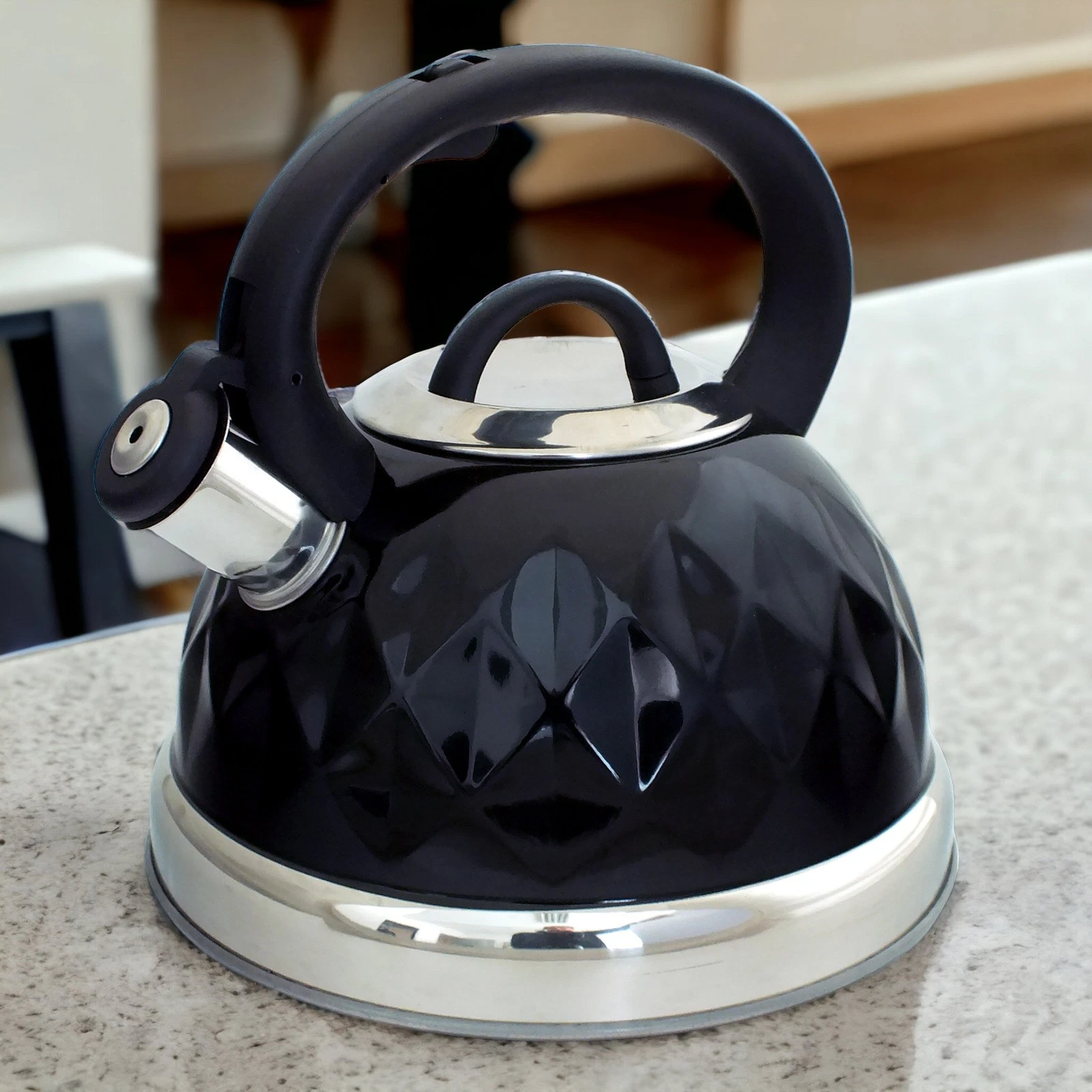 Black Whistling Kettle Stainless Steel Diamond Gas Electric Induction Voche 3L