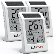 Indoor Thermometer Humidity Meter - Solar-Powered Digital Temp Sensor, 3-Pack