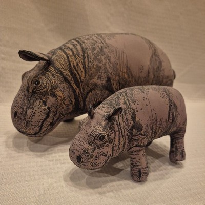 Two Applause Hippo Stuffed Animal Vtg Realistic Hard Plush Jungle