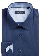 DANIEL HECHTER PARIS Tonal Dot Non-Iron Stretch Dress Shirt in Navy Small