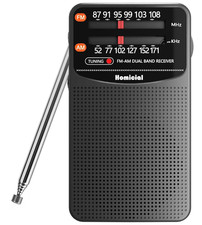 Homicial AM/FM Pocket Radio Receiver, Gray/Black, Headphone Jack, Antenna