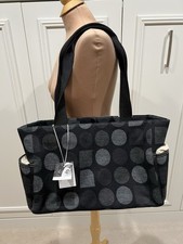 Vtg Kate Spade Baby Diaper Bag Black  Gray Heavy Fabric Dots Designer Logo