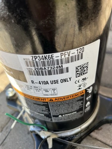 COPELAND SCROLL COMPRESSOR model ZP34K6E - PFV - 120 year 2020 1 Phase 220v