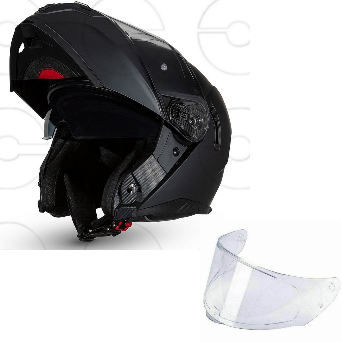 CRUIZER Casco Moto Scooter Modulare Nero Opaco Doppia Visiera Trasparente Sole foto 2