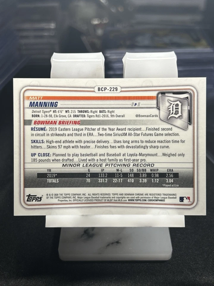 2020 Bowman Prospects Orange Foil /25 Matt Manning Detroit Tigers #BCP-229 - Image 2 of 3