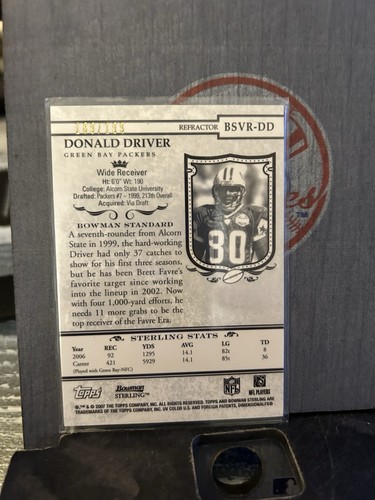 2007 BOWMAN STERLING DONALD DRIVER PRO BOWL JERSEY PATCH 189/199 - Picture 2 of 2
