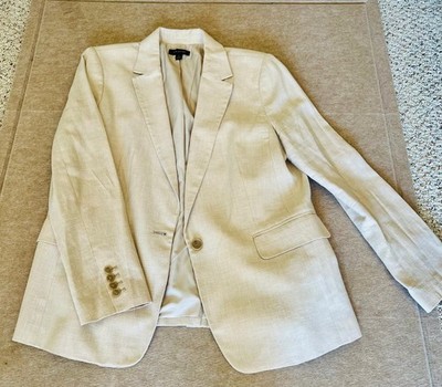 Ann Taylor Women s Blazer Jacket Size 16 Beige Linen One Button Career