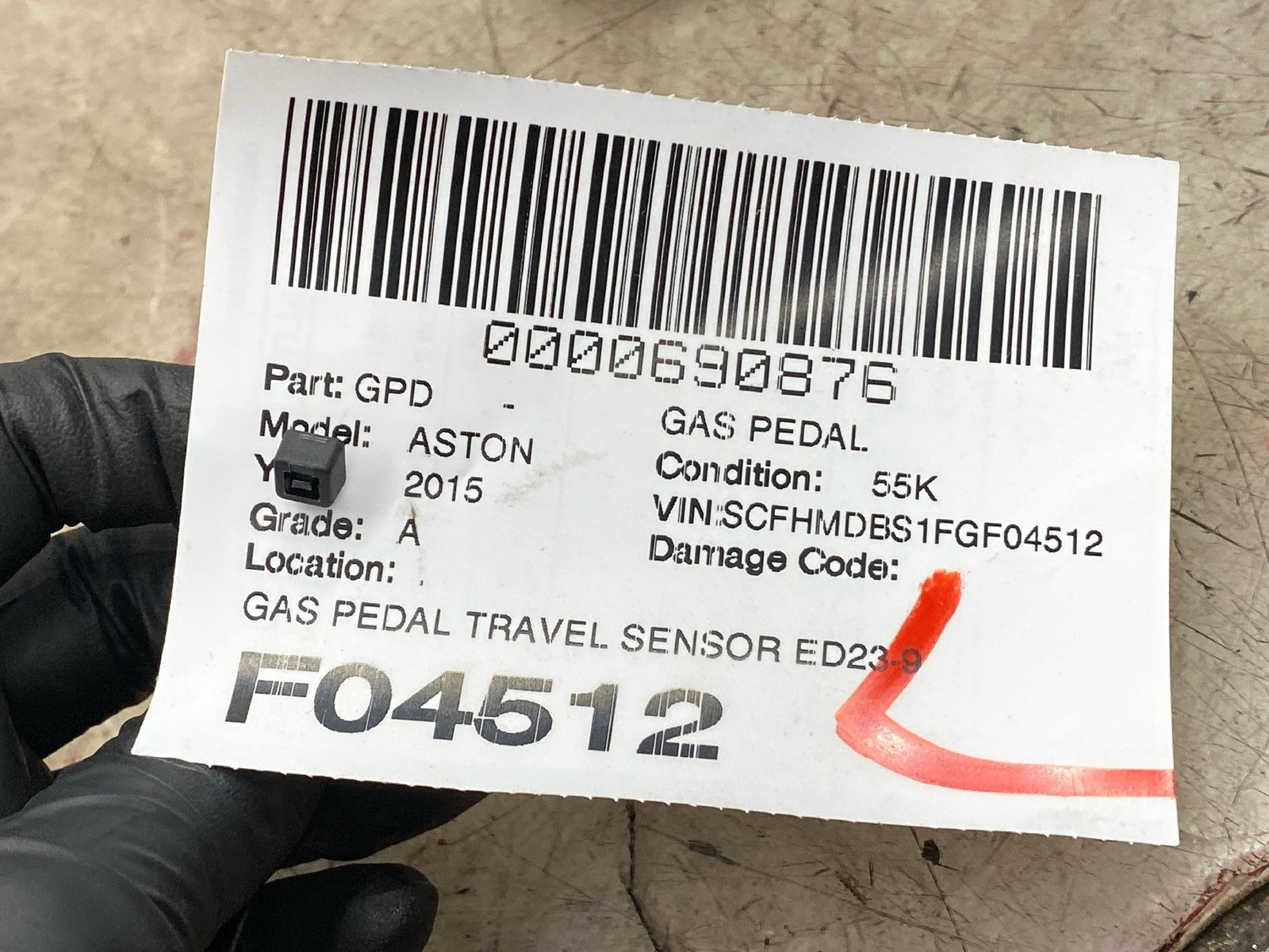 2015 ASTON MARTIN RAPIDE S GAS PEDAL TRAVEL SENSOR W/ BRAKE PEDAL & FOOTREST