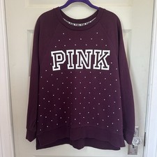PINK Victoria  s Secret Women  s Rhinestone Logo Sweatshirt Burgundy Size M