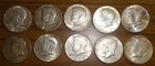 10 Silver 1964 KENNEDY HALF DOLLARS 1/2 Roll - Lot 5